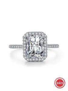 S925 Sterling Silver Rectangle Shaped Zircon Engagement Ring, Luxury Promise Wedding Ring, Fashion Jewelry Accessories for Women, Exquisite Jewelry for Birthday Gift