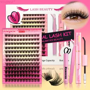 DIY Eyelash Extensions Kit, 144 Pcs Lash Clusters, Cluster False Eyelashes, Natural Wispy C Curl, Super Hold Bond, Glue Remover, Lash Tweezers, Easy Home Application
