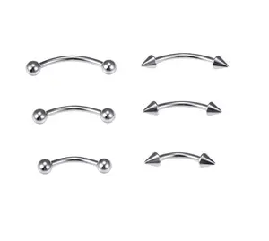 6PCS 16G Curved Barbell Eyebrow Piercing Kit — Surgical Stainless Steel Ball & Spike Ends, Multi-Use for Eyebrow, Tragus, Lip, Helix, Seamless Everyday Wear