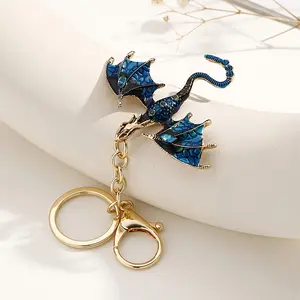 1pc  Dragon Keychain - Elegant Alloy & Crystal High Fantasy Charm for Bags, Backpacks, and Car Keys - Unique Gift Idea with Blue & Black Wing Design, Car Key Pendant | Whimsical Accessory | Quality Craftsmanship, Car Keychain Accessories
