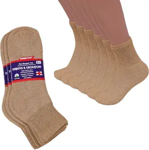 DIAMOND STAR Diabetic Ankle Socks, Non-Binding Circulatory Doctor Approved Cushion Cotton Quarter Socks for Men’s Women’s 12 Pack 10-13 Khaki Big Loose