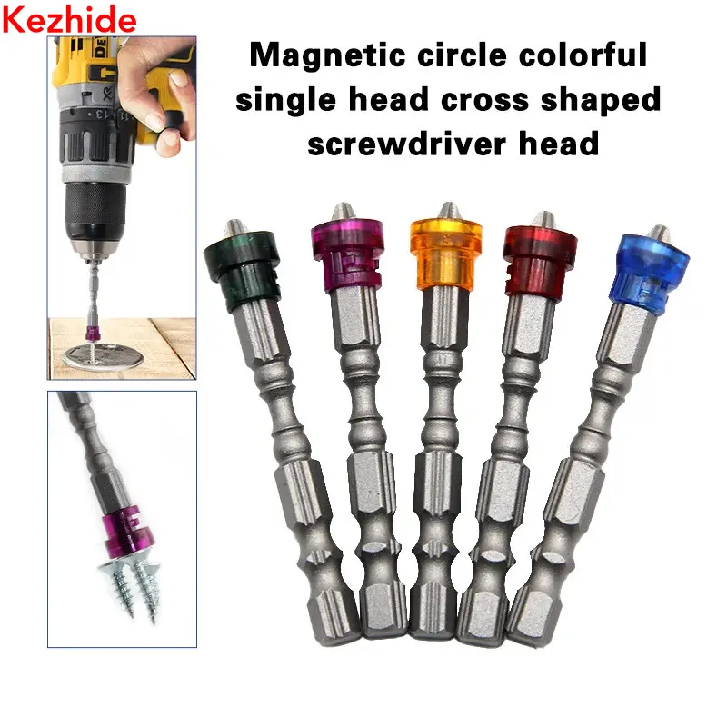5Pcs 65mm Magnetic Drill Screwdriver Bits 1/4 Inch Hex Shank S2 Steel Cross Head Electric Screwdriver Kit