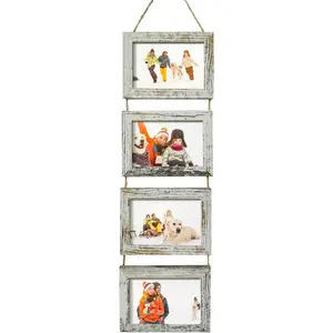4x6 wall hanging picture frames collage with 4 opening distressed white frames