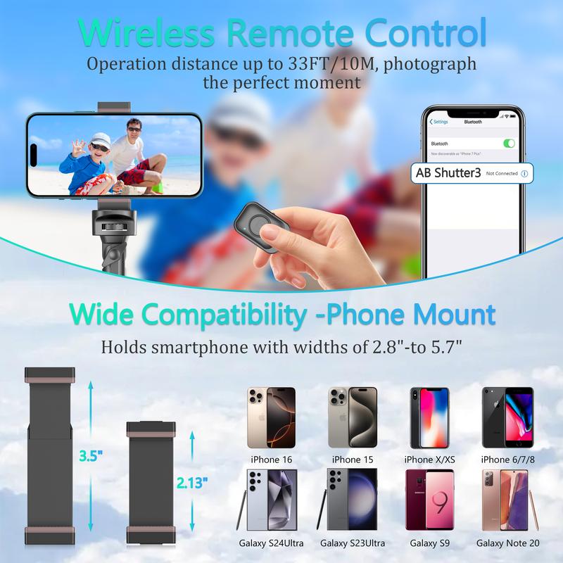 62'' Extendable Phone Tripod & Selfie Stick with Wireless Remote, Universal Holder for iPhone, Android & Cameras