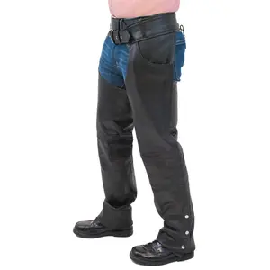 Jamin Leather® Heavy Weight Premium Buffalo Pocket Chaps #C7200PK - Black Leather Motorcycle Chaps with Pant Pockets, Adjustable Lace Back, and Soft Nylon Lining