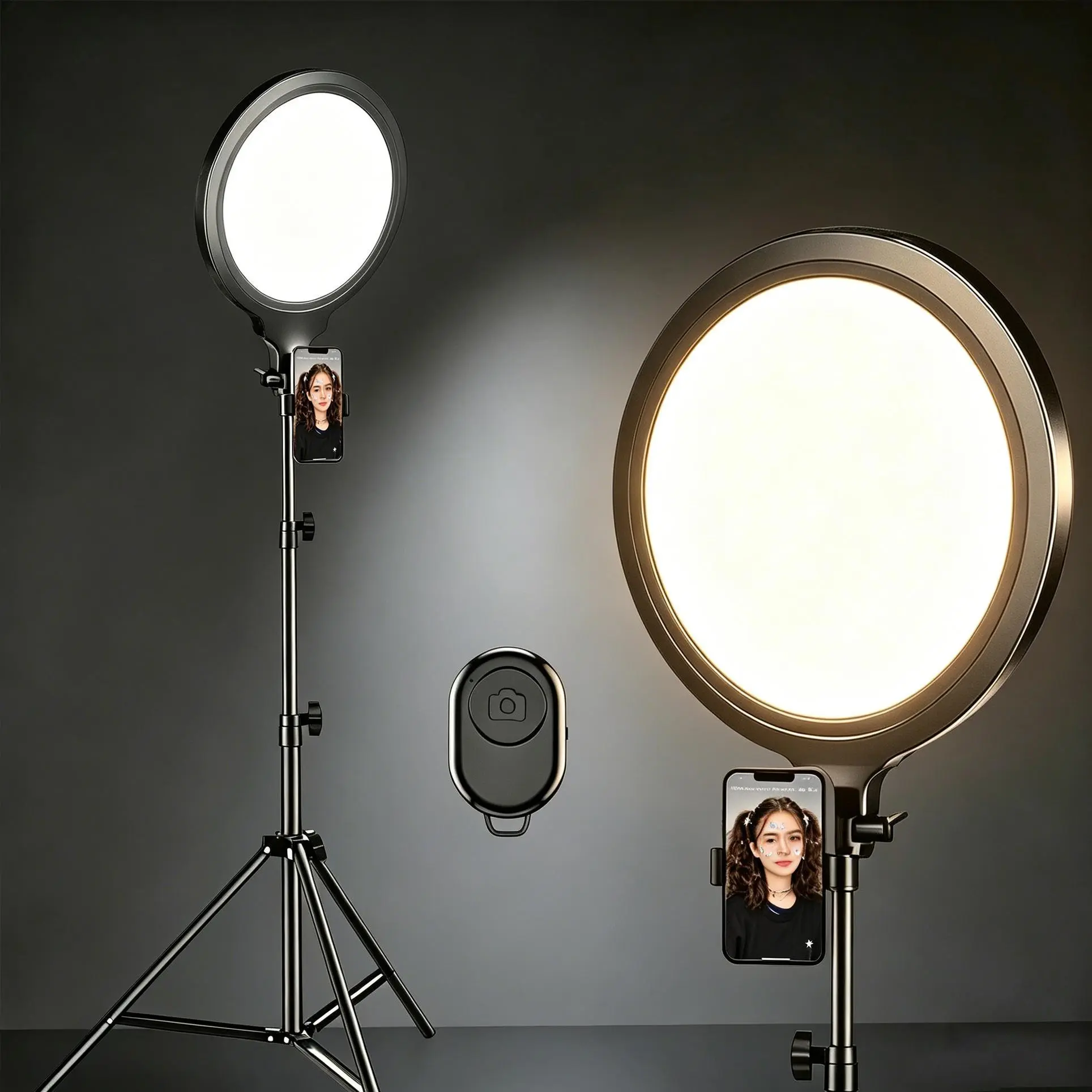 10.5" Ring Light with 69" Tripod Stand & Phone Holder Kit Full-Screen Zoom Lighting for Video Recording Makeup Live Stream Dimmable LED Selfie Ring Light Tripod for iPhone with Remote Control