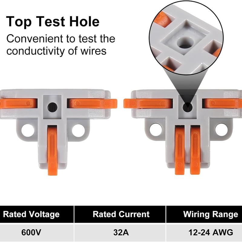10Pcs Compact Wire Conductor Connector, T-Shape Lever Nut Wire Connector, Quick Splitter 3 Way Electrical Connectors, Quick Snap Connector, AWG 28-12