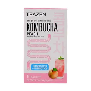 Teazen Peach Flavor Probiotics Kombucha Tea Drink Mix - 10 Sticks (50g) - BTS K-Pop Idol Recommended - Healthy Gut Support