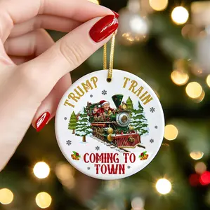 TrVmp Train Coming To Town Ceramic Christmas Ornament - TrVmp Keepsake Christmas Ornament - Hanging String Included