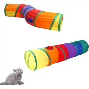 Foldable Rainbow Cat Tunnel, PortableCollapsible Interactive Cats Crinkle Tunnelfor Indoor and Outdoor Playing For Small Pets play ball