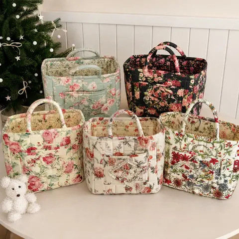 Women's Quilted Retro Peony Flower Tote Bag - Lightweight, Versatile Casual Trendy Purse, 32 * 25 * 26Cm Large-Capacity Foldable Polyester Organizer for Home & Travel Organization