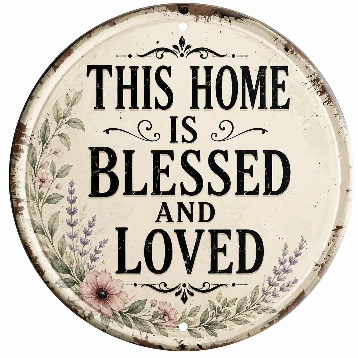 Buy 1 get 1 free THIS HOME IS BLESSED AND  LOVED -Round Wooden Sign, Floral Wreath Wall Art, Farmhouse Front Door Hanger, Inspirational Home Decor, Christian Welcome Sign for Porch, Living Room, Housewarming Gift 8INCH