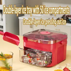 Compact manual ice maker 1 pack double plastic ice tray no power refrigerator suitable for drinks party essential