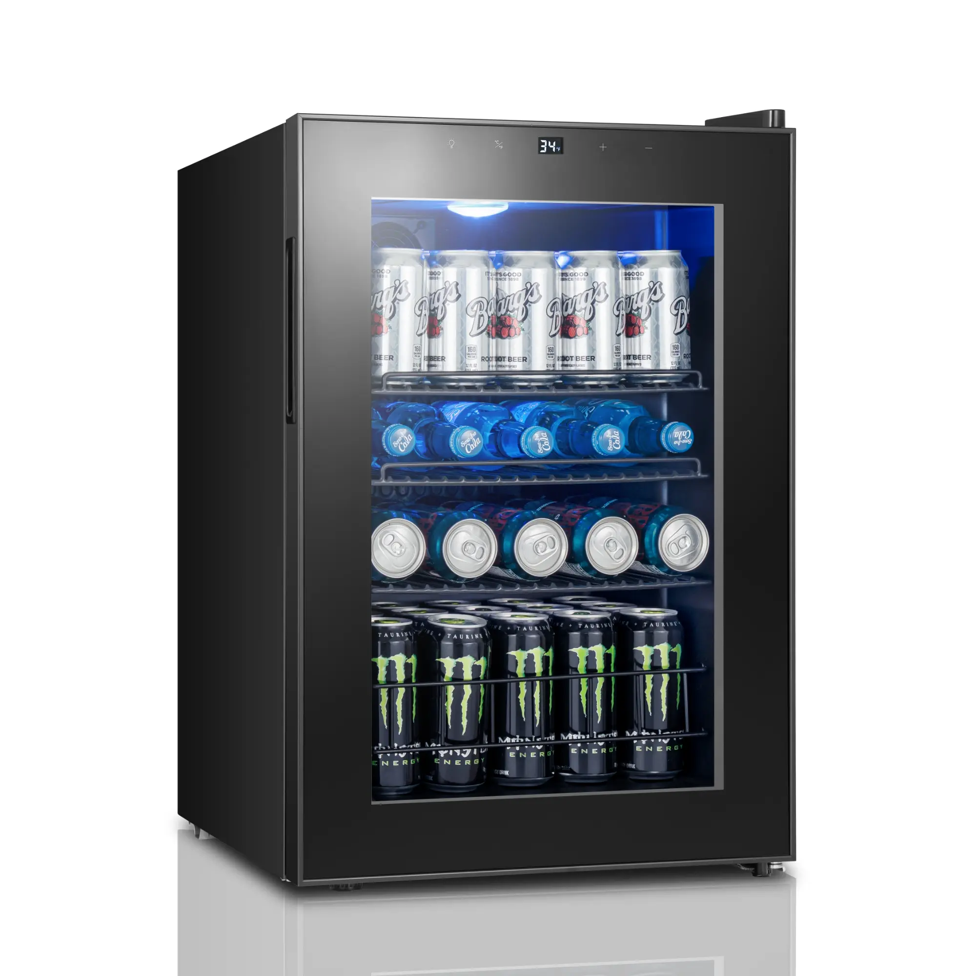Yeego 2.18 Cu Ft   Countertop&Freestanding Beverage Refrigerator, 85-Can Capacity Glass Door Mini Beverage Fridge with Adjustable Shelves, Digital Temperature Control 34–54°F, Ideal for Drinks, Beer and Wine, Compact Cooler for Kitchen, Office and Bar