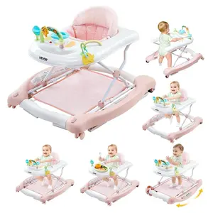 VEVOR 5-in-1 Baby Walker, Folding Baby Activity Center on Wheels, Height Adjustable Rocker Bouncer Walker with Comfortable High-Back Seat, Anti-Rollover Toddler Walking Helper for 6-24 Month Boy Girls