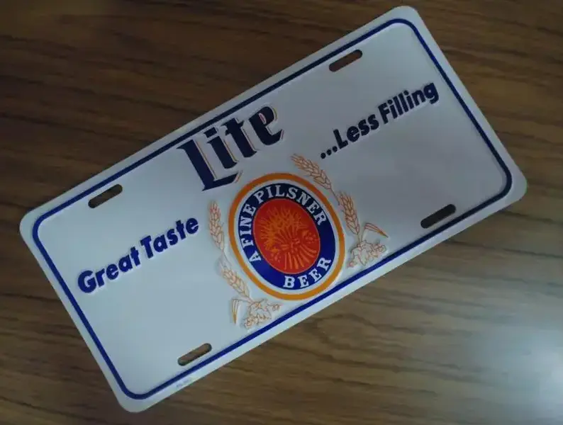 MILLER LITES Beer Funny License Plate - Embossed Metal Vintage Front Car Tag - Retro Old Stock Beer Memorabilia, Man Cave Bar Decor Gift for Men Husband, 12x6 Inch