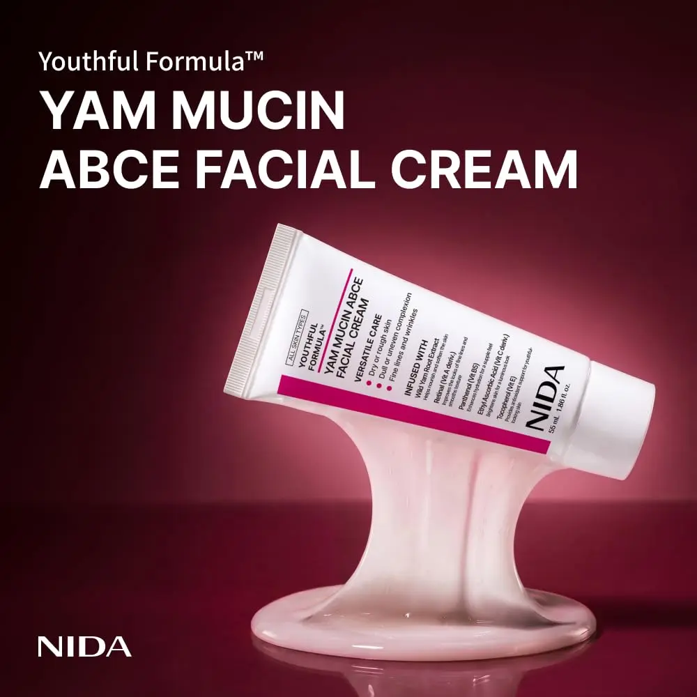 [New version 2026!!!] NIDA Youthful Formula Yam Mucin ABCE Facial Cream  Wild Yam Root Extract, Retinal, Panthenol, Ethyl Ascorbic Acid, Tocopherol  Hydration, Wrinkles, Dry Skin  1.86 fl. oz., 55ml