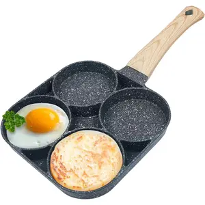4-Hole Nonstick Frying Pan Omelette Egg Pan Multi Section Breakfast Cooker for Pancakes Eggs Bacon Non Stick Skillet for Gas & Electric Stove Easy Cooking Kitchen Tools - Oil, Cookware