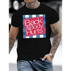 Relaxed Fit Summer Graphic T Shirt for Men Casual Short Sleeve Tee with Humorous Back and Body Hurts Print for Warm Weather