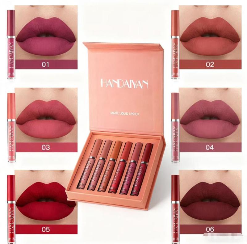 Handaiyan 6Pcs Matte Liquid Lipstick Set SatinTexture Plumping LongLasting Waterproof NonSticky Cup Lip Gloss for All Occasions Party Girls Women Makeup Accessories