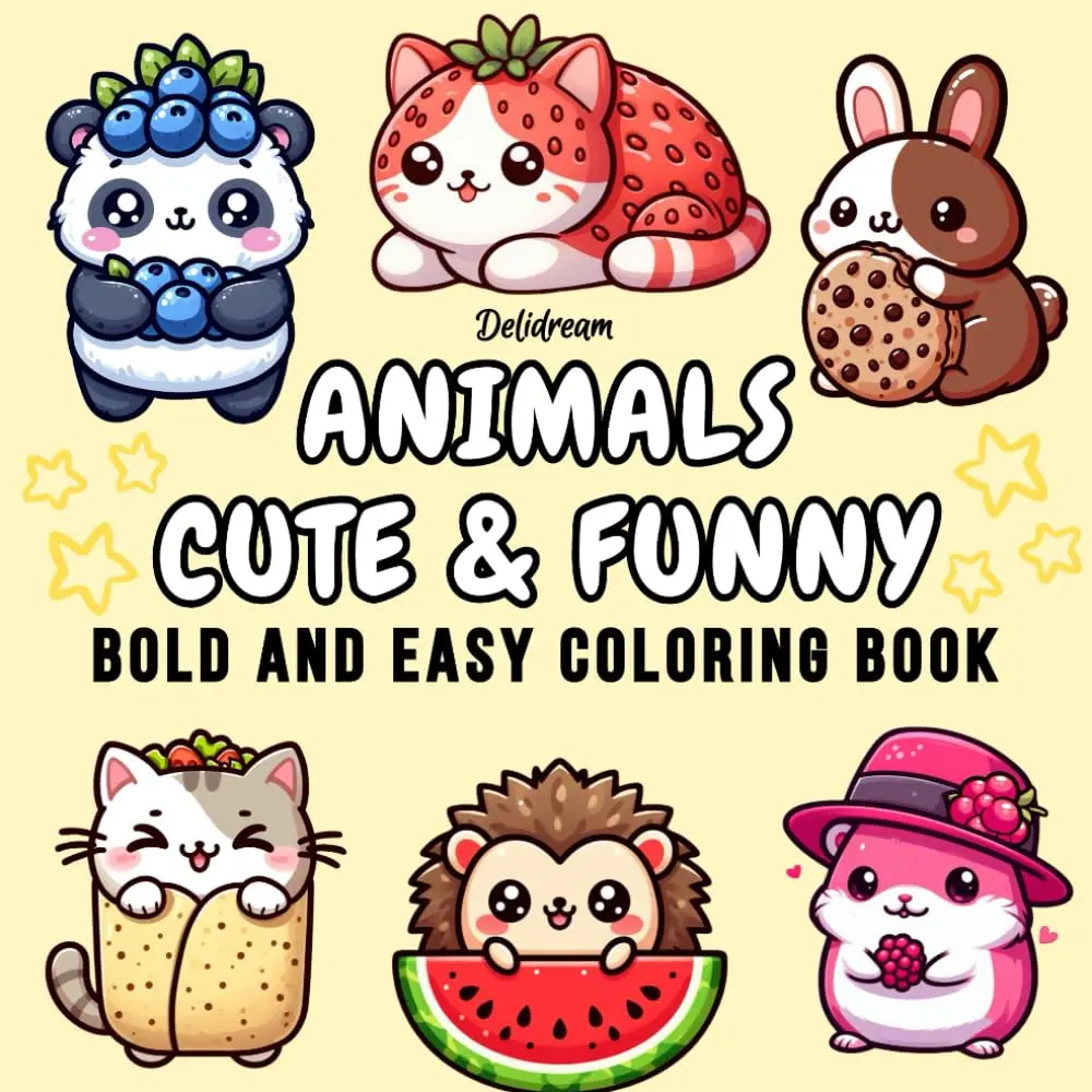 Animals Cute & Funny: Bold and Easy Adorable Animal Coloring Book for Kids and Adults, 35 Relaxing Stress   relief Designs (Bold and Easy Coloring Books)