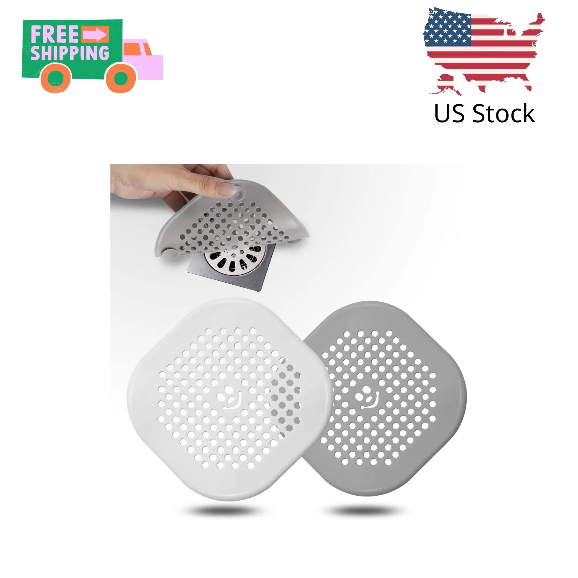 2 Pack Drain Hair Catcher Silicone Drain Protector Hair Stopper White Grey