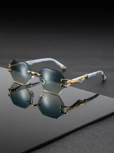 Unisex Metal Polygon Frameless Vintage Style Glasses, Casual Fashion Eyewear for Street Photography Parties Afternoon Tea