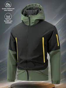 Men's Sporty Colorblock Windbreaker Jacket, Lightweight Hooded Zipper Pockets, Ideal for Casual Outdoor Hiking Spring Fall