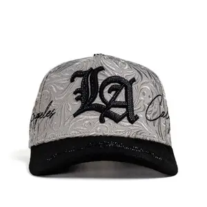 LA Brand Los Angeles Cap - Silver Embroidered Design with Black Sequins and Adjustable Strap for Men and Women