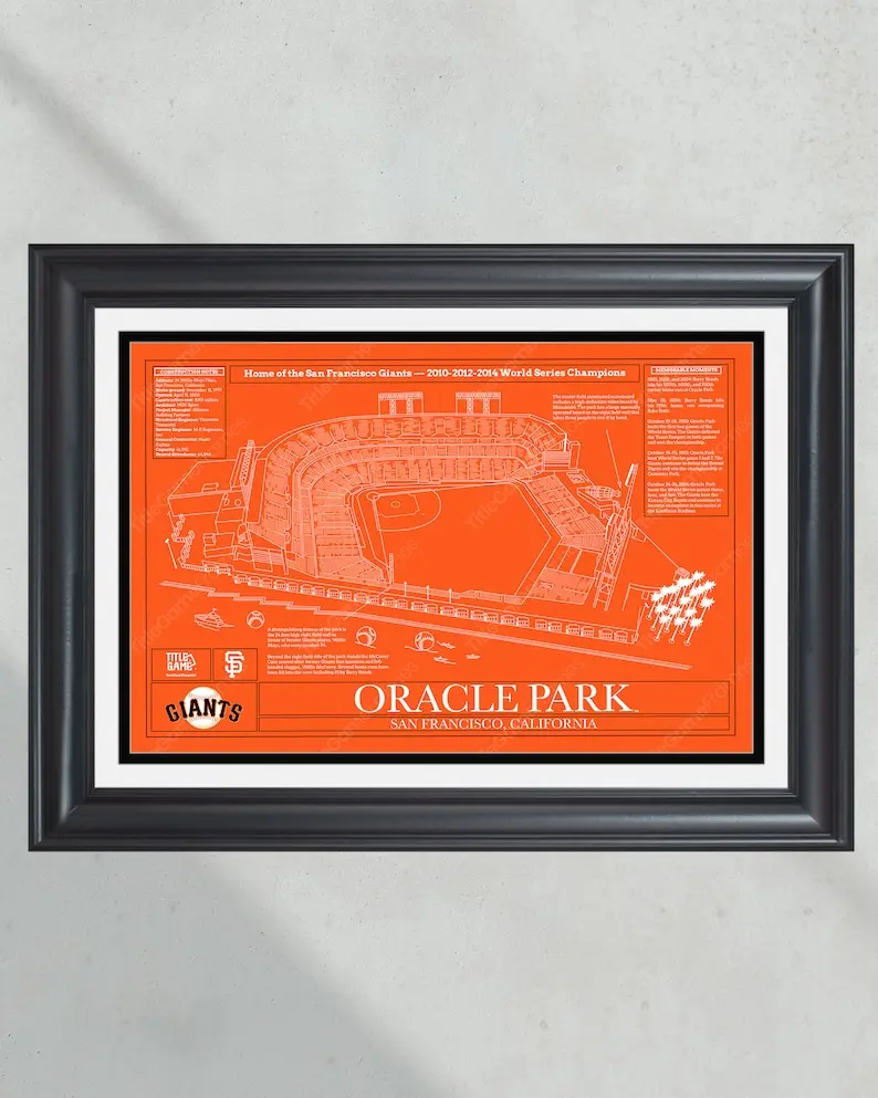[Unframed Poster] San Francisco Giants Oracle Park Stadium Ballpark Blueprint Baseball Wall Art