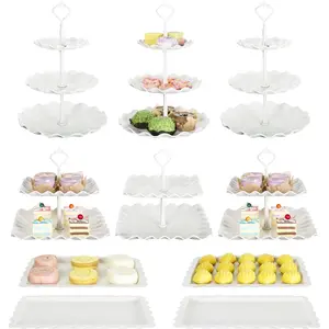 Cupcake Stand Holder, Dessert Table Display Set, Treat Table Candy Cake Desert Tiered Tray, 3 Tier Serving Trays for Tea Party, Wedding Baby Shower Bridal Shower Decorations(10 PCS )