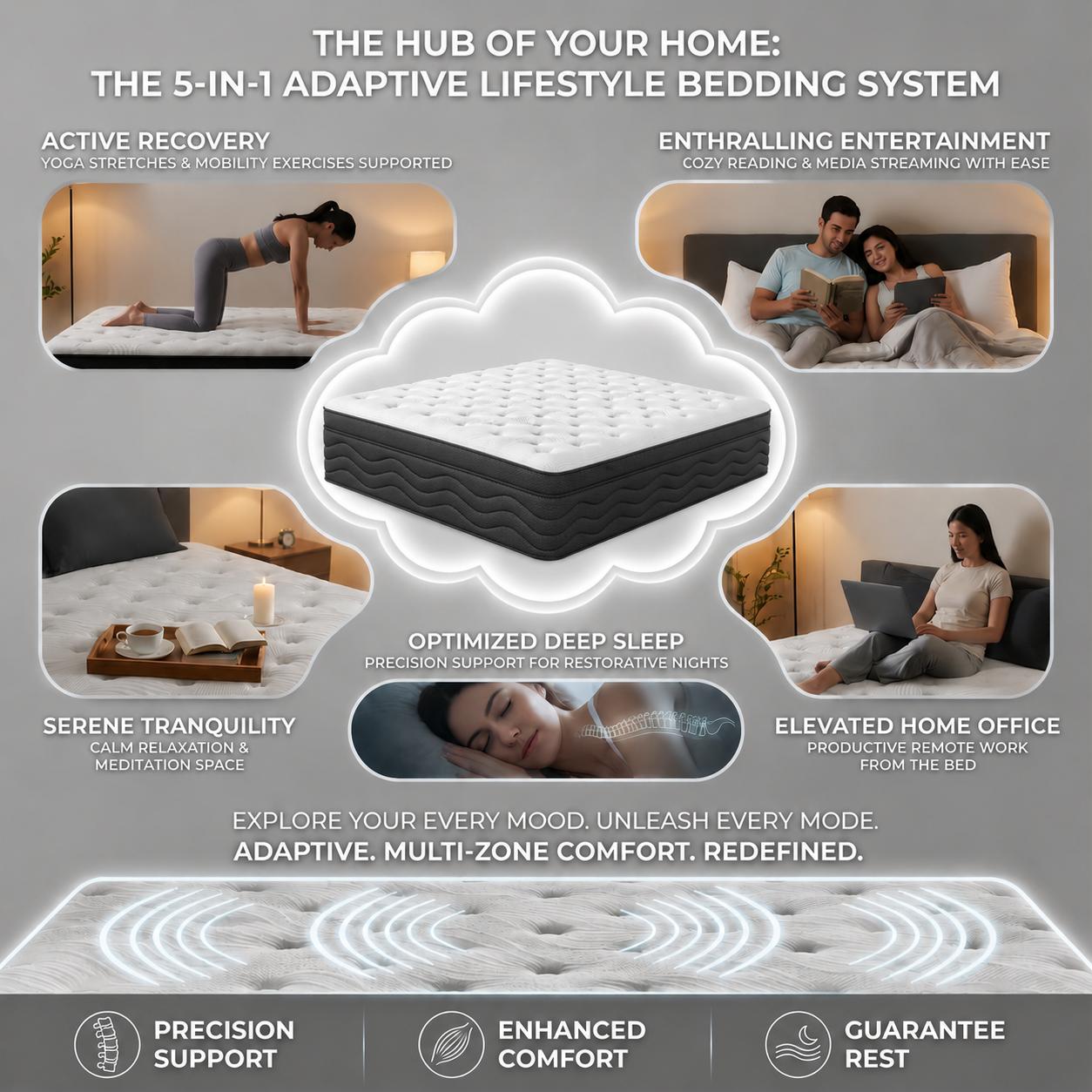 【LODEIJA】8/10/12/14 Inch Twin,Full,Queen,King Mattress Memory Foam And Spring,Hybrid Mattress Medium Firmness,Lumbar Support