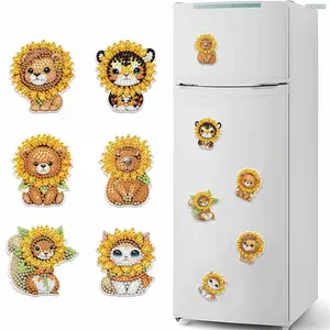 2D FLAT6Pcs Animal Pattern DIY Diamond Art Refrigerator Magnet DIY Diamond Painting Magnets Kit Crystal Sparkling Diamond Magnets Set for Refrigerator Diamonds Painting Kits Includes All the Materials, Offering a Relaxing and Enjoyable Crafting Experience