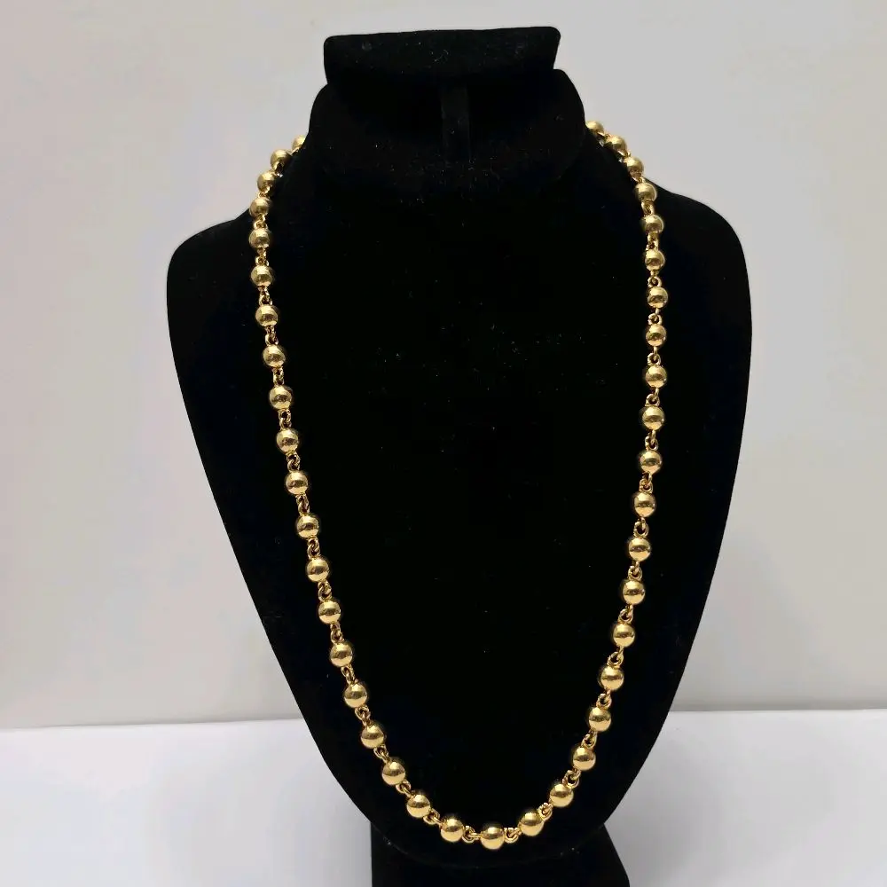 18K Gold Plated 24" Thick Long Beaded Necklace For Men and women. Unique,  High quality,  Water Resistant,  Hypoallergenic,  Nickel Free, Every day, Party, Gift idea .