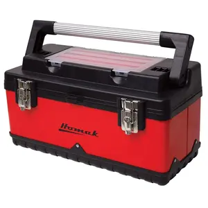 212 MAIN Homak RD00120004 20 in. Steel & Plastic Hand Carry Tool Box, Tool Organizer with Aluminum Handle, Lift-Out Tray, Removable Bins - Red