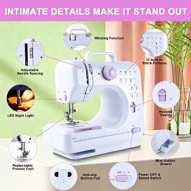 Portable Home Sewing Machine - 12-Needle System, Pedal-Controlled Automatic Model, Beginner-Friendly Versatile Tool, Perfect for Crafting, Ideal Gift for Wives