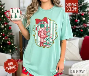 Coquette Nutcracker Frame Comfort Colors, Trendy Women's Christmas Tshirt