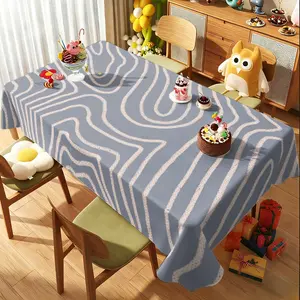 Japanese hand-painted wind tablecloth with healing plaid, design of interwoven lines with pink and brown on milky white background, and fresh ins wind printed fabric table mat, which is suitable for girls' heart rooms, cafes and simple homestays.