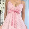 Polka Dot Bow V-Neck Cute Girls Summer Top, Adorable Design Backless Sleeveless Top with Adjustable Straps, Casual Sleeveless Cami, Perfect for Casual Wear, Cami Tops