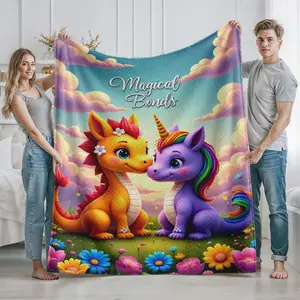 Cute Dragon and Unicorn Print Soft Plush Blanket for Kids Bedroom Decor and Cozy Naptime Use  Perfect Gift for Baby Shower  Toddlers  Birthday Celebrations  Christmas Presents  and Children's Special Occasions  Ideal for Spring and Summer Outdoor or