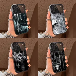 Gothic Cyber Sigil Cross Eyes Skull Phone Case For iPhone 17 16 15 14 13 12 11 Pro Max Plus Air And Galaxy S25 S24 S23 S22 Ultra Plus FE Black IMD Cover Unique Gift For Christmas Birthday