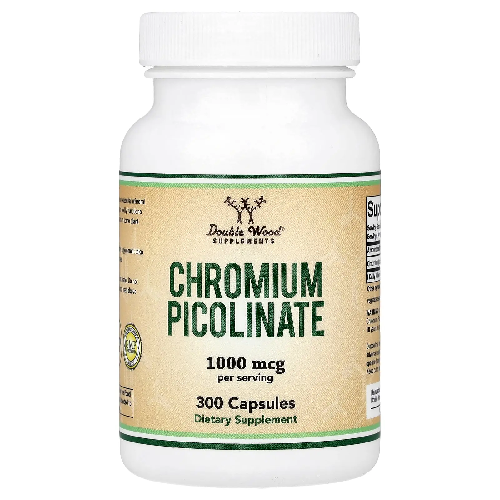 Double Wood Supplements Chromium Picolinate, 300 Capsules (500 mcg per Capsule)