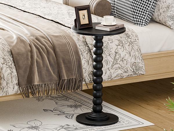 Round Side Table - Solid Wood Leg Small Drink Table for Living Room Bedroom Office