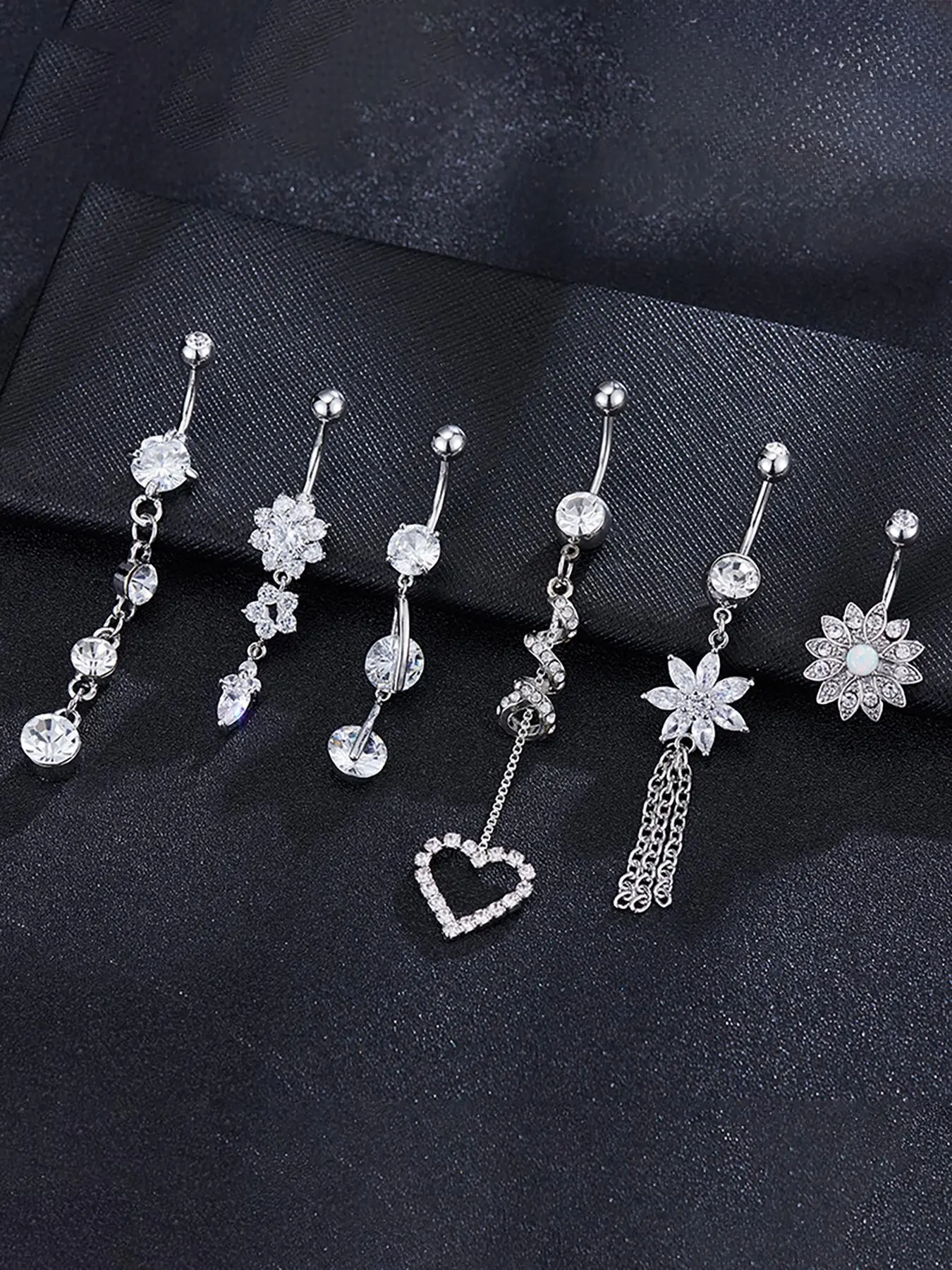 Women's Belly Rings Set, Navel Ring, Belly Button Piercing, Heart & Flower Design Zirconia Pendant Jewelry, Chic Body Jewelry, Body Jewellery, Body Piercings, Copper Material, Casual Style Festive Party Accessories