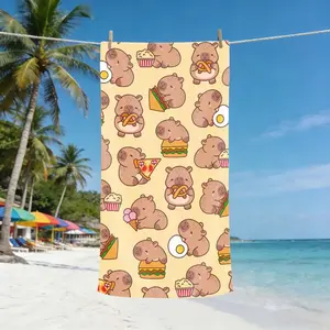 Cute Capybara Print Beach Towel, Lightweight Soft Quick-Dry, Sandproof Sunscreen, Sun Protection, Perfect for Summer Vacation Travel Pool Camping Picnic