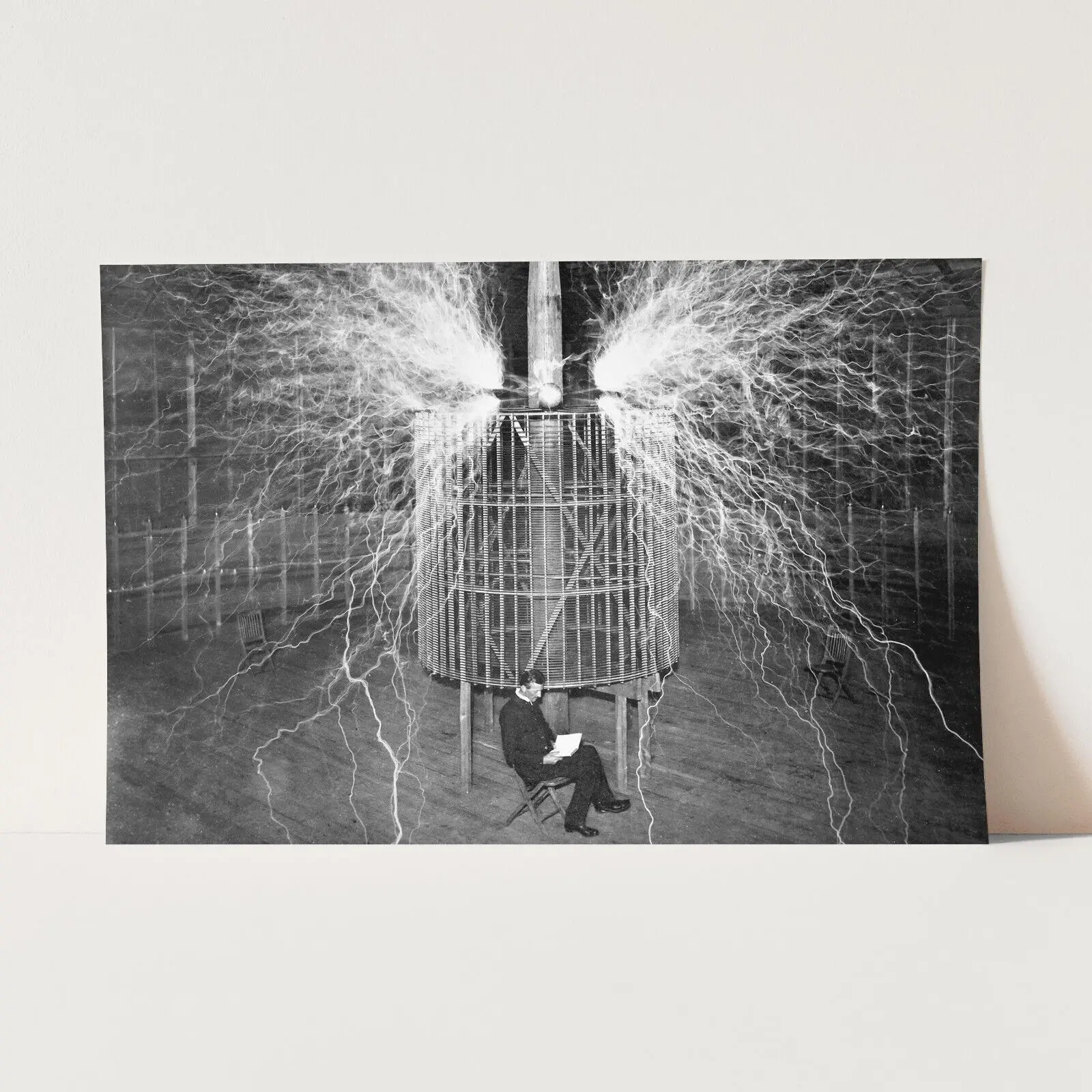 Trendy Poster-Nikola Tesla Reading With Electricity Generator 1900s Wall Art Poster Print Decor Room Colorful Gifts Ornaments Decoration