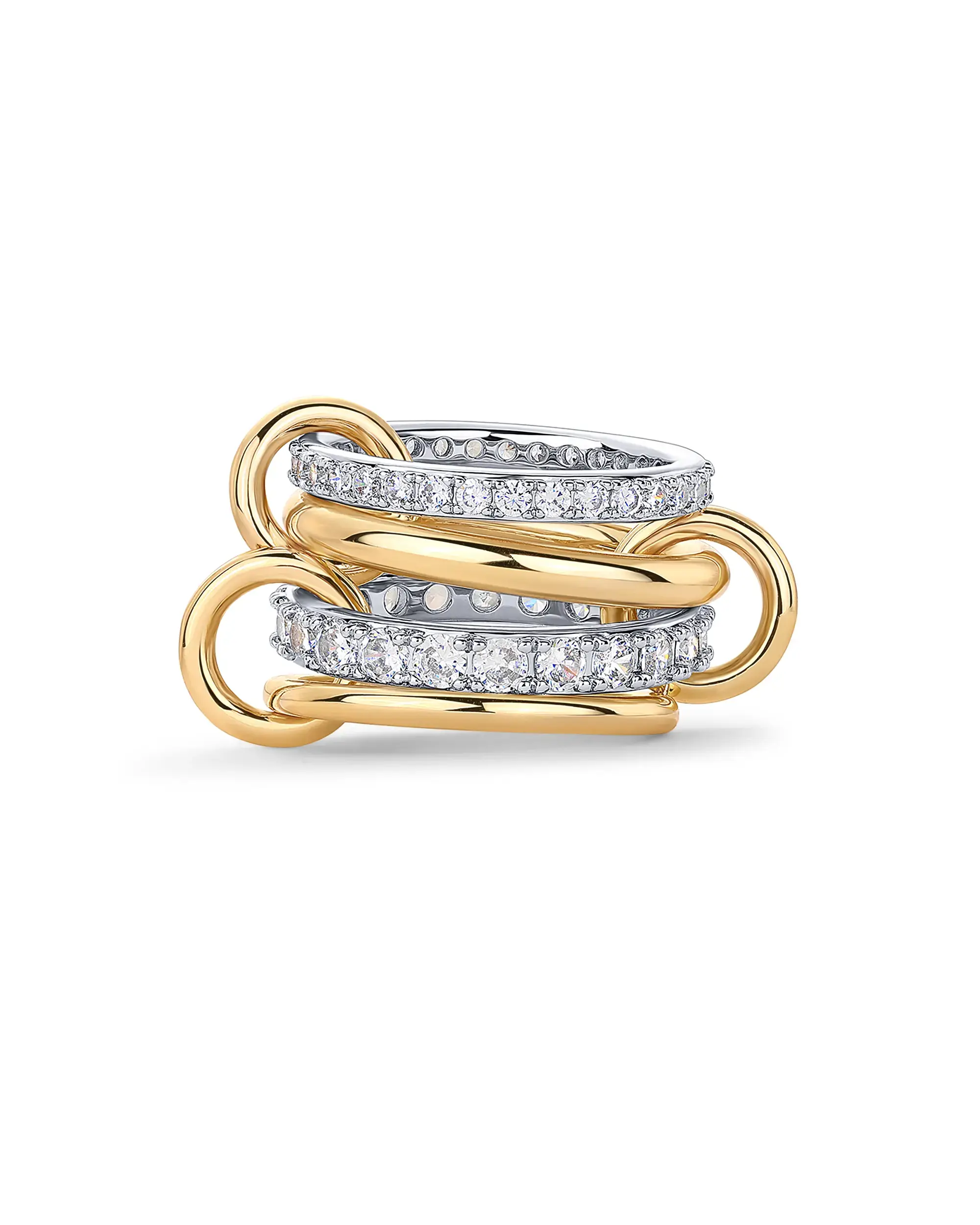 PAVOI 14K Gold Plated Interlocked Stackable Rings for Women - Statement Mixed Metals Multi Ring Stack - Cubic Zirconia Two-Toned Connected Bands Stacking Jewelry