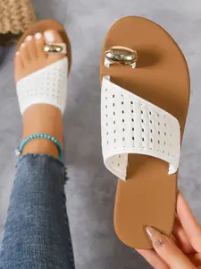 New Flat Sole Sandals Breathable Mesh Non-Slip Rubber Sole, Comfortable Walking Shoes for All Seasons, Casual Round Toe Design, Open Toe Flat