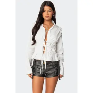 Sharon Collared Tie Front Top