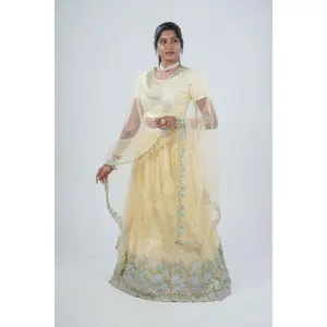 Designer Soft Net Lehenga & Crop Top With Stone and Sequins Work